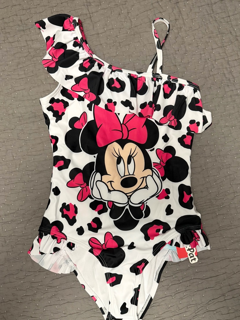 PatPat White, Black & Pink Minnie-Print One-Piece Bathing Suit